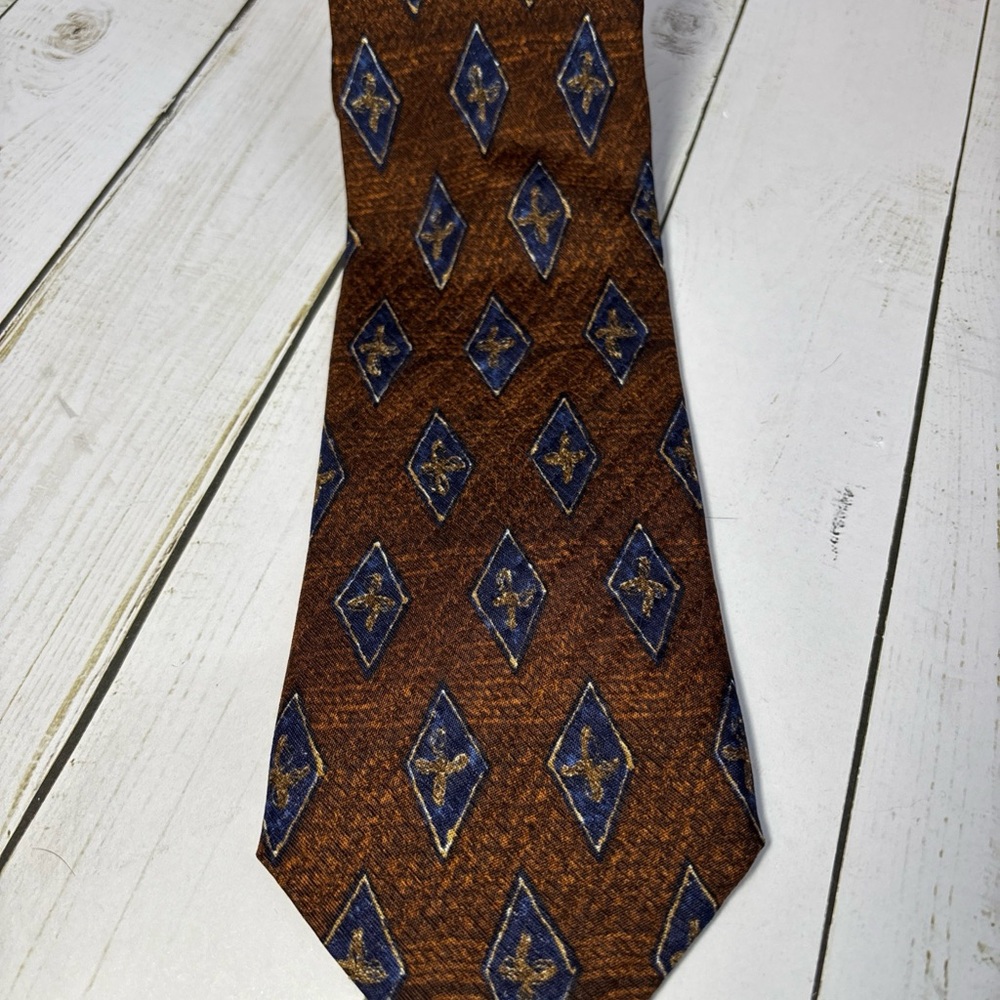 ERMENEGILDO ZEGNA Men's 100% Silk Necktie ITALY Luxury Geometric Brown/blue EUC